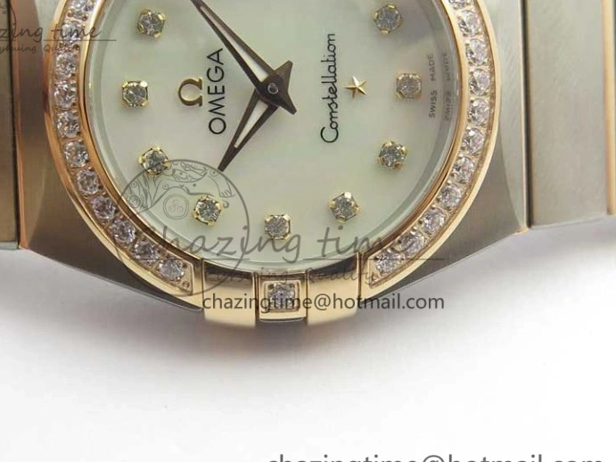 0212 NewStyle Constellation Ladies 27mm ZF 1:1 Best Edition SS RG White MOP Dial Diamonds Bezel & Markers on SS RG Bracelet ETA Quartz 7943